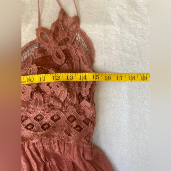 free people one adella salmon lace rayon tiered ruffled gauze maxi sz m - Picture 10 of 12
